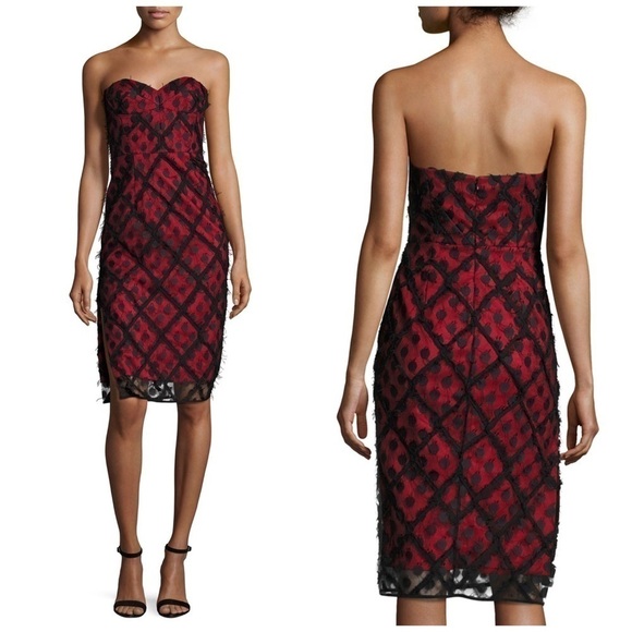 MILLY Alix Embroidered Strapless Sweetheart Dress, Black/Red size 4 - Picture 7 of 16